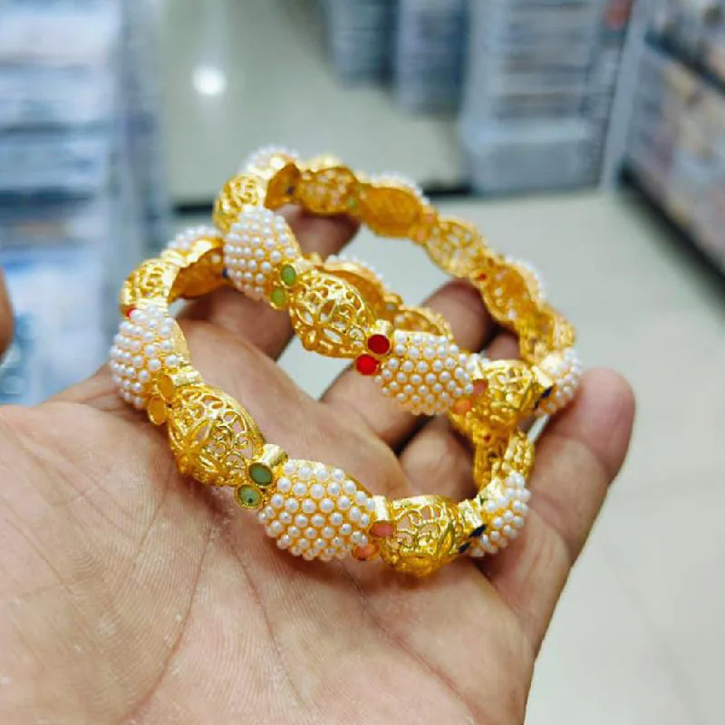 Elegant Bangles For Party Wear-Pooja Bangles Gold Plated Pearls Bangle Set