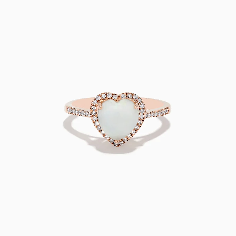 Affordable gold wedding bands-Aurora 14K Rose Gold Diamond and Opal Heart Ring