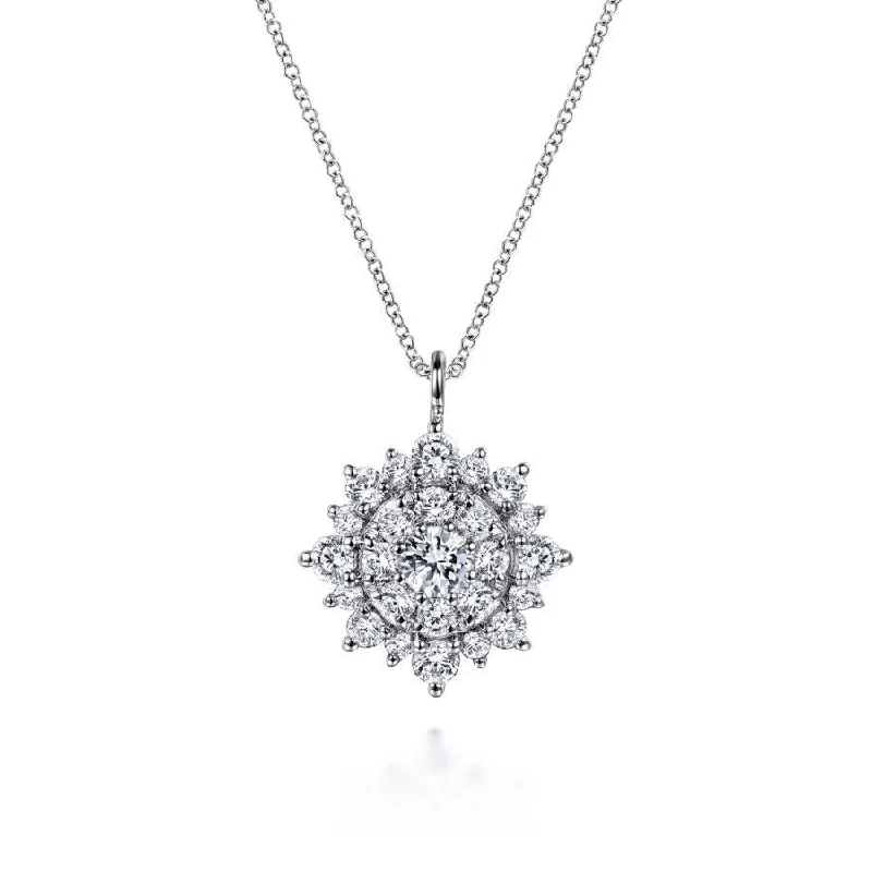 Trendy Pendant Necklaces -Gabriel & Co. - NK6037W45JJ - 14K White Gold Diamond Cluster Pendant Necklace