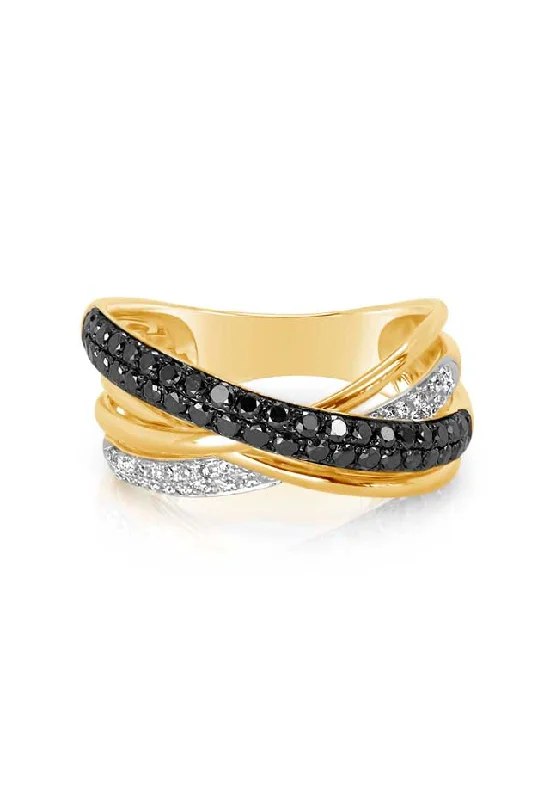 Cheap engagement rings-14K Yellow Gold Black and White Diamond Ring, 0.62 TCW