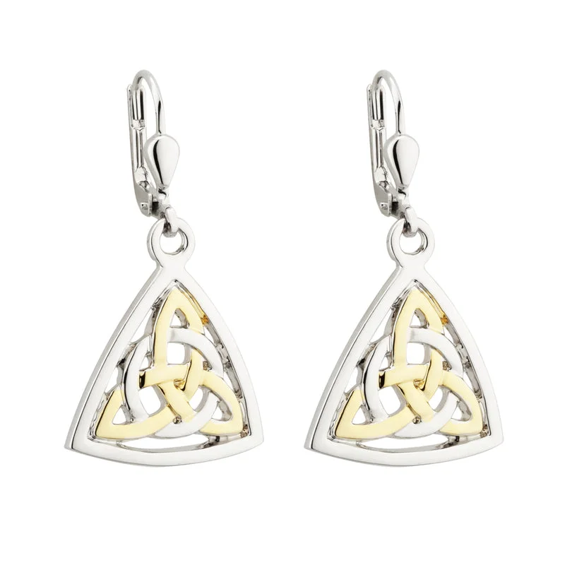 Big Hoop Earrings-Two Tone Plated Celtic Knot Drop Earrings