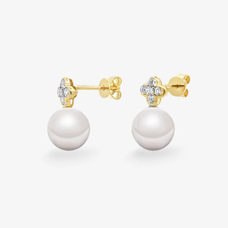 Crystal Earrings With Silver-Floral Diamond & Pearl Drop Earrings