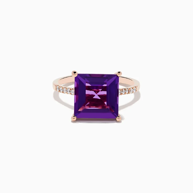 Unique men's engagement rings with sapphires-14K Rose Gold Amethyst and Diamond Ring