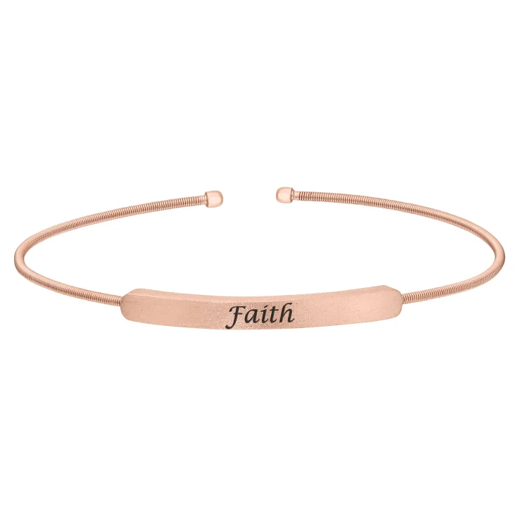 Elegant Tennis Bracelets For Brides-Rose Gold Finish Sterling Silver Cable Cuff Bracelet With Name Plate - FAITH