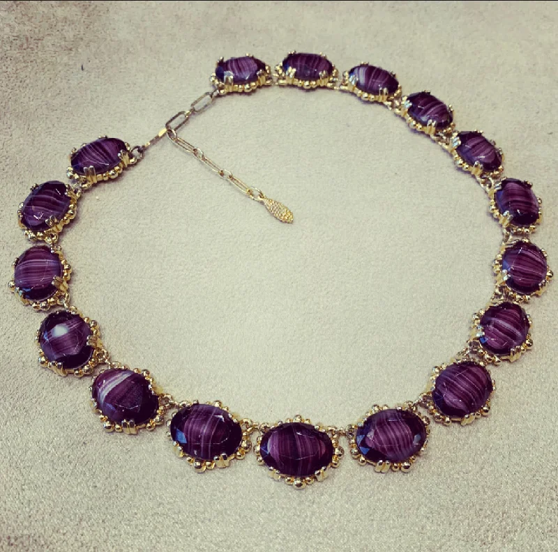 Bridal Jewelry Necklaces -Vintage Purple Necklace by Sphinx Agate Glass