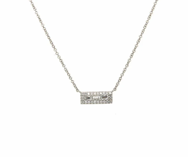 Anniversary Pendant Necklaces -New Gabriel & Co. 0.27ctw Baguette and Round Diamond Rectangle Pendant Necklace in 14K