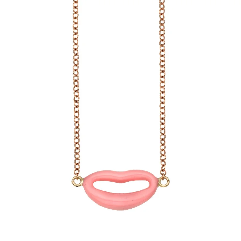 Custom Wedding Necklaces -14K Rose Gold 18" Baby Pink Enamel Italian Kiss Necklace with Extender PRC8271-18