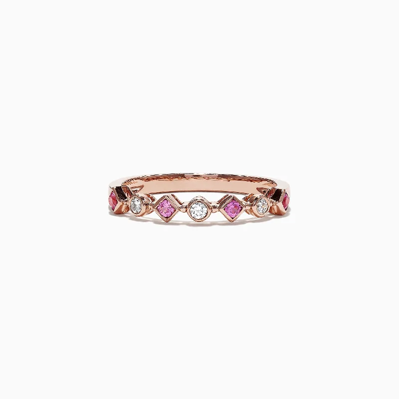 Women's rings-14K Rose Gold Pink Sapphire and Diamond Band Ring, 0.27 TCW