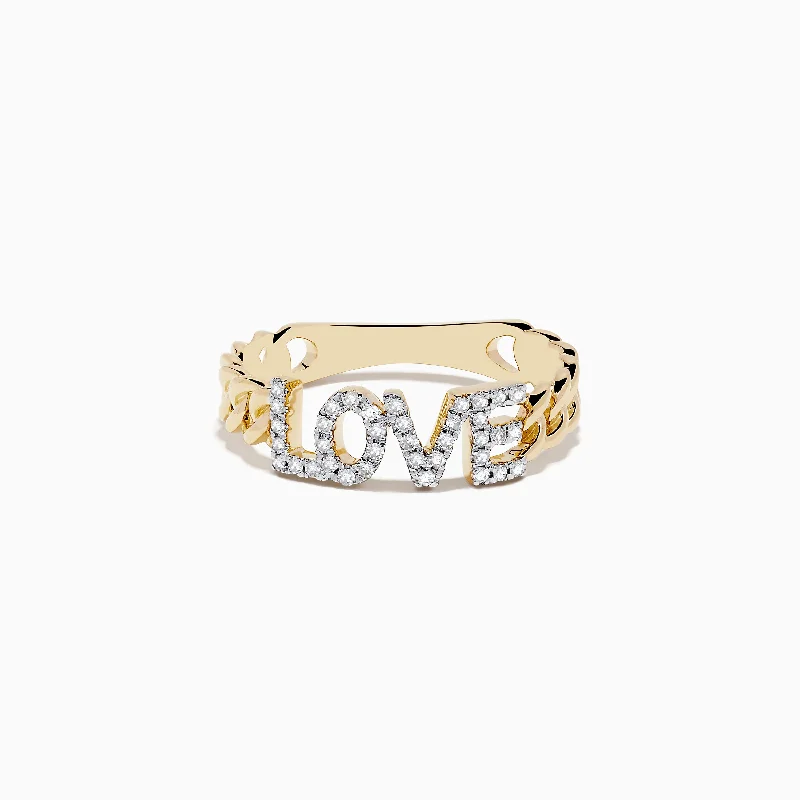 Personalized rings for anniversaries-D'Oro 14K Yellow Gold Diamond "LOVE" Chain Link Ring