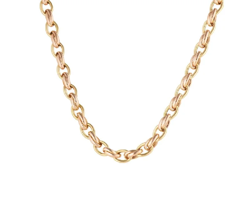 Custom Designer Necklaces -Roberto Coin Polished Two Tone Oval Link Chain Necklace in 18K