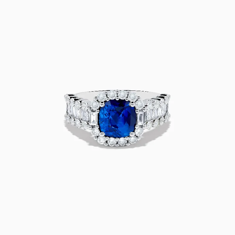 Platinum rings-18K White Gold GIA Certified Cushion Cut Blue Sapphire and Diamond Ring