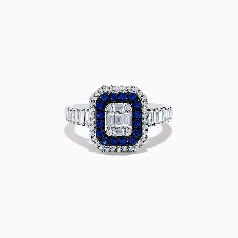 Unique rings with gemstones-Royale Bleu 14K White Gold Blue Sapphire and Diamond Ring