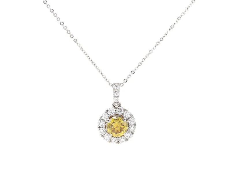 Minimalist Silver Necklaces -1.70ctw Round Orange and White Diamond Halo Pendant Necklace in 14K