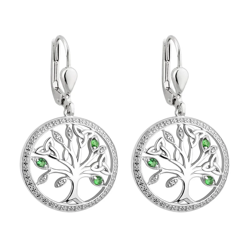 Beaded Earrings-Silver Crystal Illusion Tree Of Life Drop Earrings