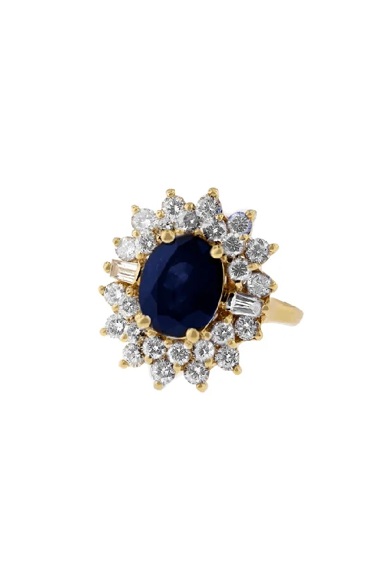 Modern engagement rings-14K Yellow Gold Blue Sapphire & Diamond Ring, 4.46 TCW