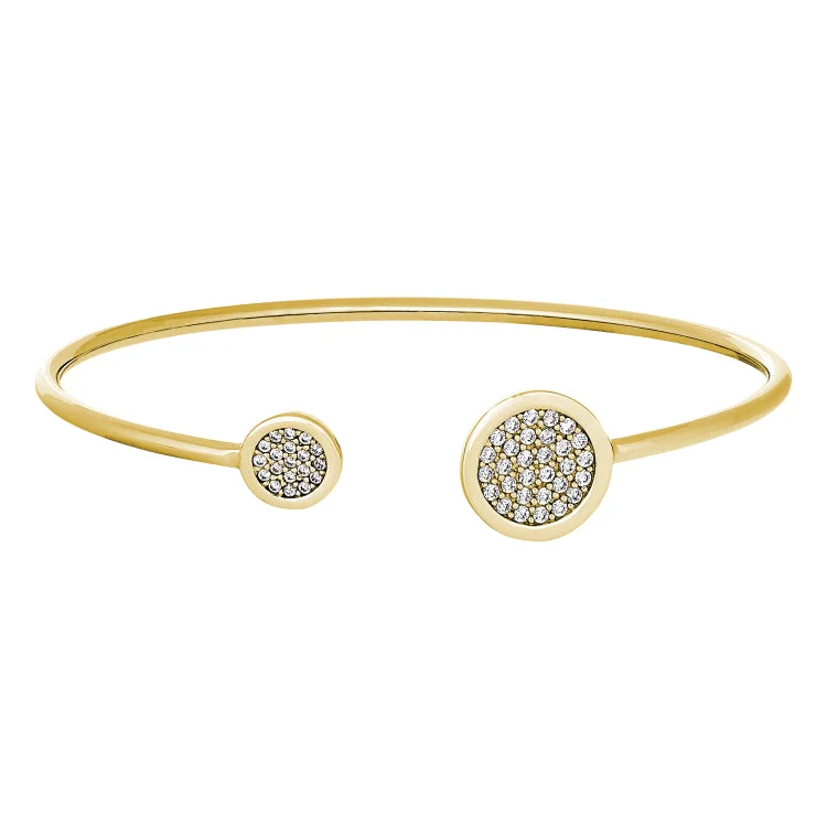 Silver Bracelets For Women-Gold Finish Sterling Silver Big Circle and Little Circle on Either End Flexible Cuff Bracelet with Simulated Diamonds