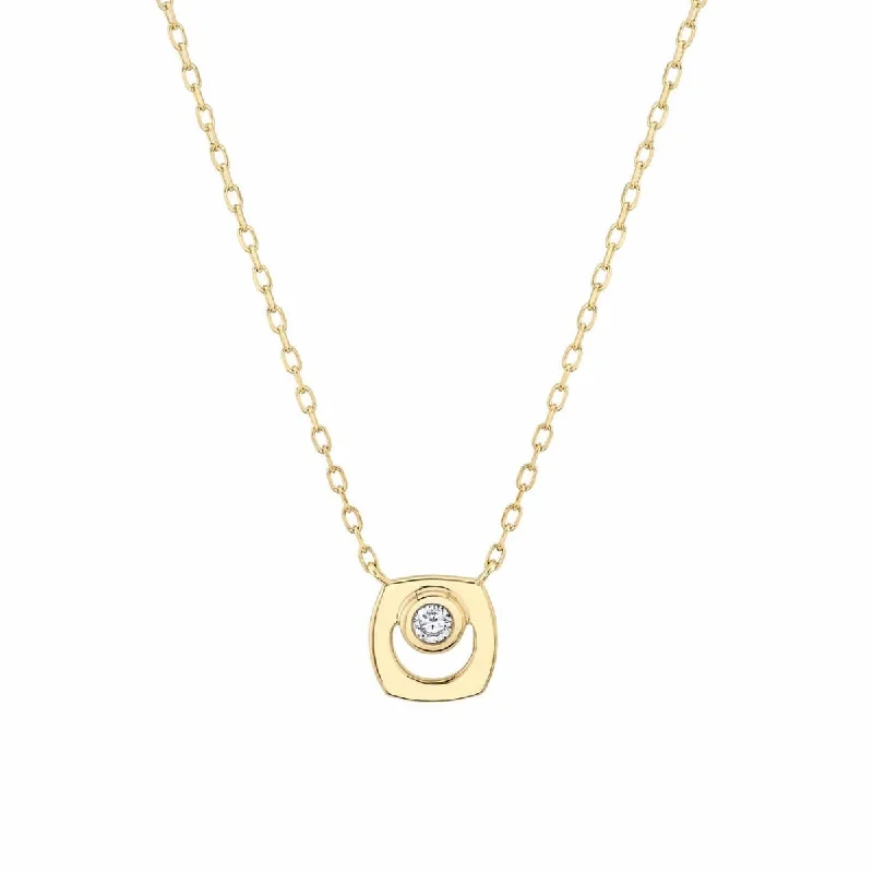 Geometric Gold Necklaces -Yellow Gold Open Circle Necklace With A Bezel Set Diamond Center