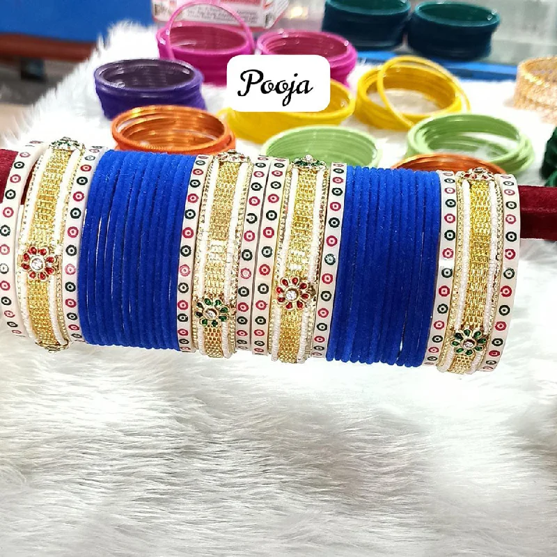 Wedding Bangles With Gemstones-Pooja Bangles Gold Plated Velvet Bangle Set