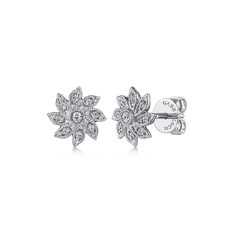 Geometric Hoop Earrings-Gabriel & Co. - EG14410W45JJ - 14K White Gold Floral Diamond Stud Earrings