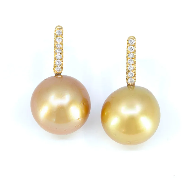 Men's Stud Earrings-Aviva Golden South Sea Pearl Earring with Diamonds