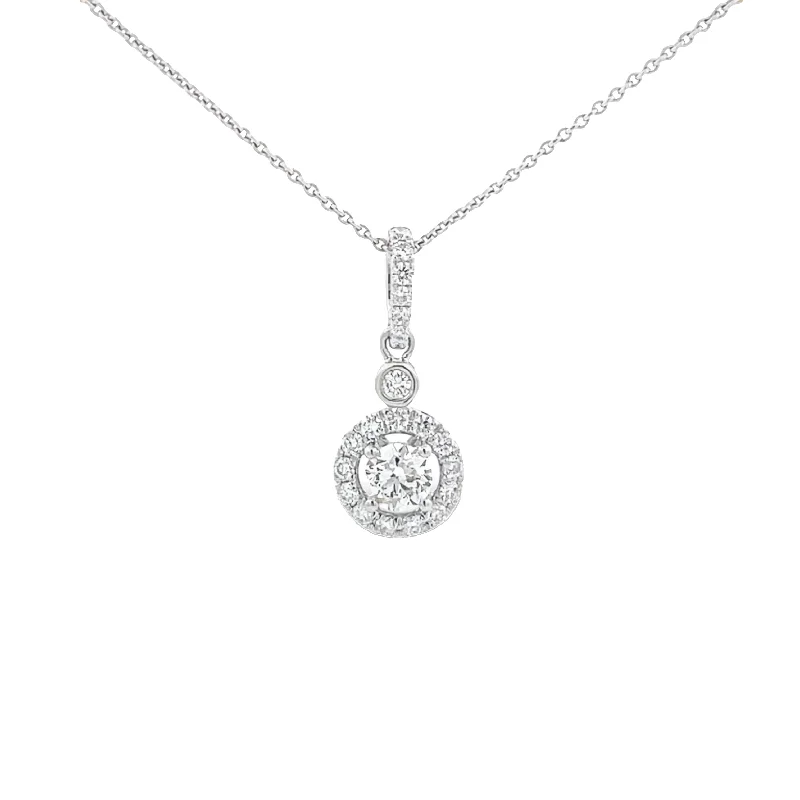 Custom Crystal Pendant Necklaces -Classic Round Halo Diamond Pendant