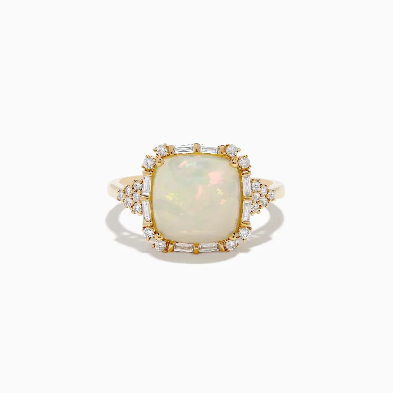 Unique engagement rings for men-Aurora 14K Yellow Gold Opal and Diamond Ring