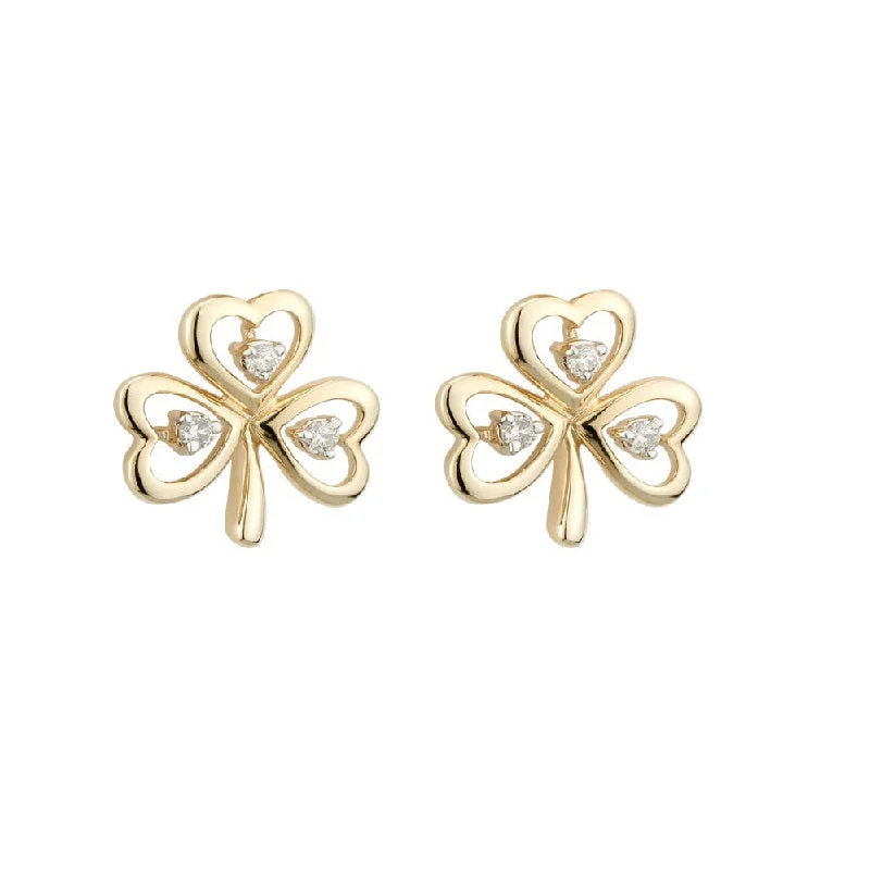 Rose Gold Hoop Earrings-14K Diamond Shamrock Earrings