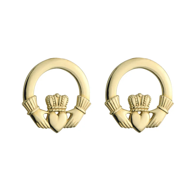 Handmade Earrings-14K Gold Small Claddagh Stud Earrings