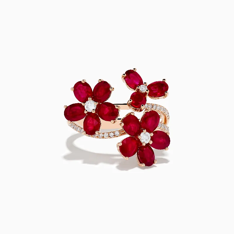 Two-tone rings-Ruby Royale 14K Rose Gold Ruby Flower Cocktail Ring