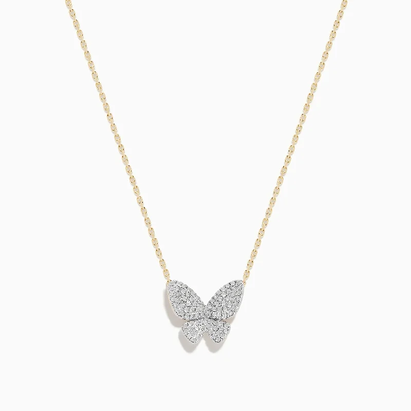 Gold Jewelry Necklaces -Nature 14K Yellow Gold Diamond Butterfly Necklace