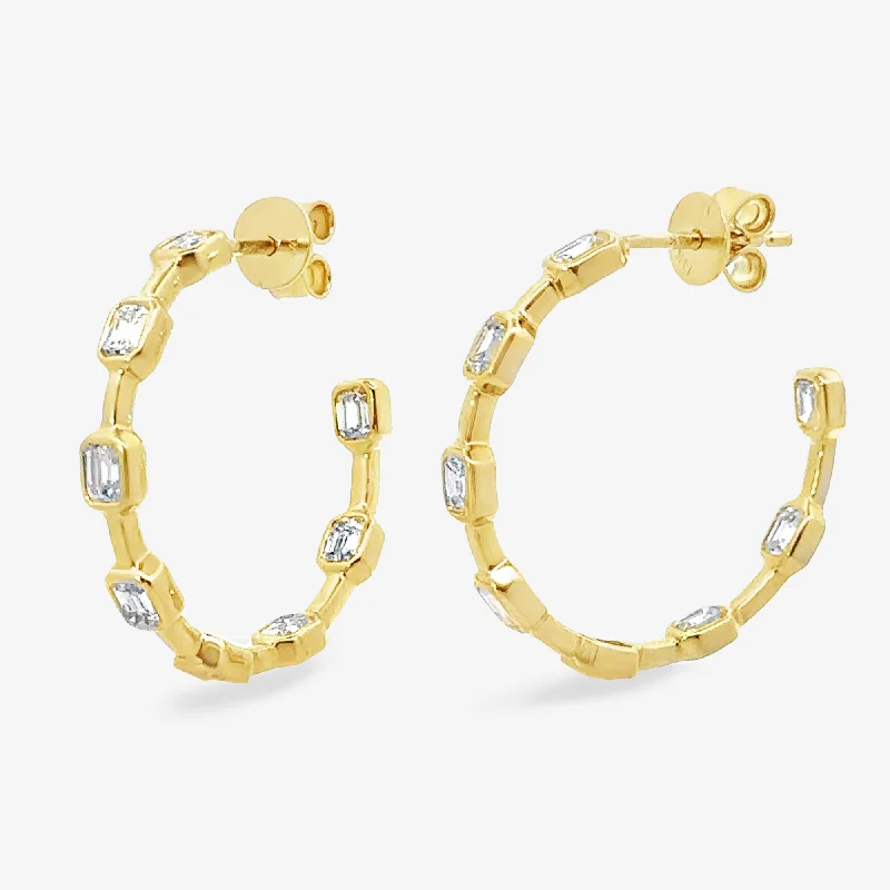 Huggie Earrings-Bezel Set EC 1.25CT 1" Hoop Earrings