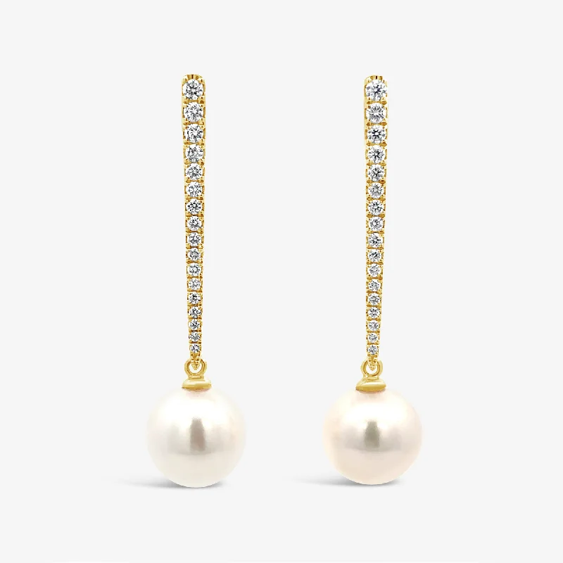 Blue Earrings-Pearl & Diamond Prong Set Drop Earrings