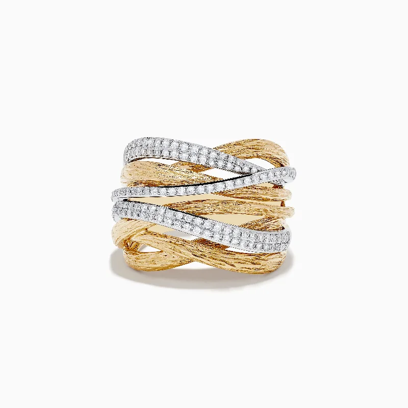 Matching engagement rings-Duo 14K Two-Tone Textured Gold Pave Diamond Crossover Ring