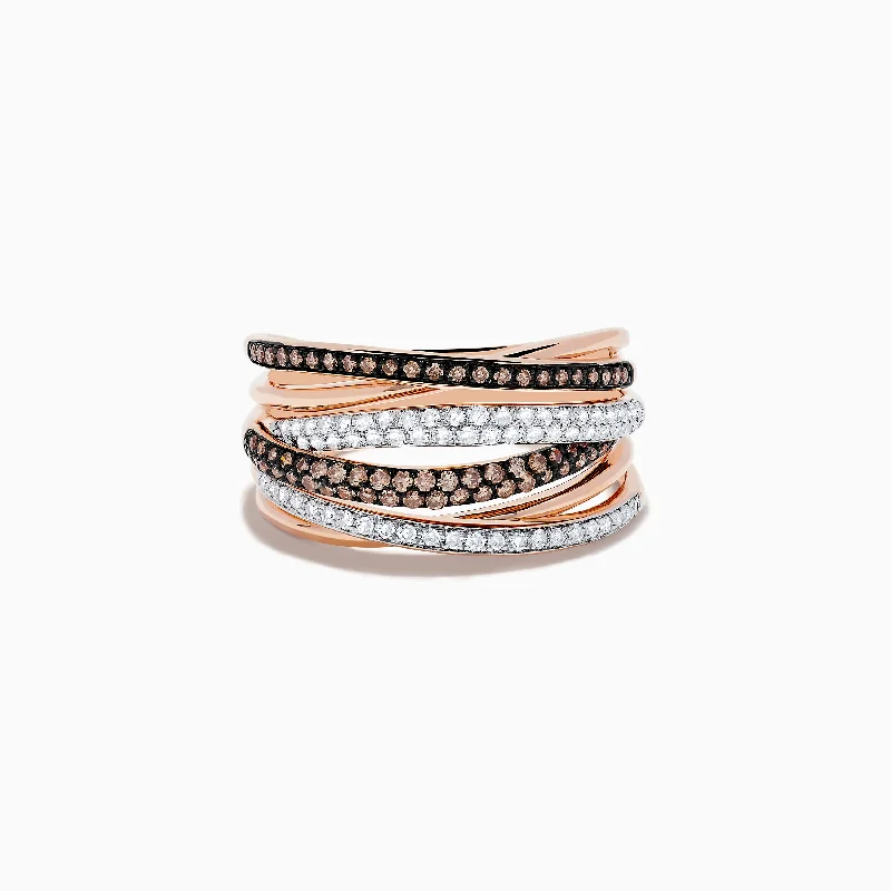 Gemstone rings-14K Rose Gold Brown and White Diamond Ring, 0.56 TCW