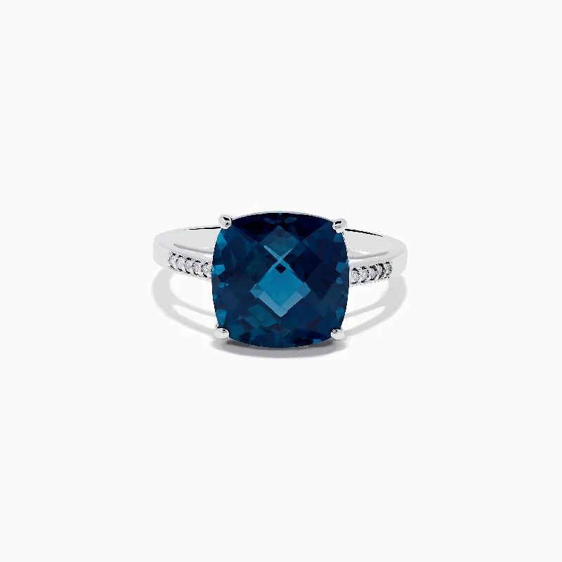 Custom rings for women-Ocean Bleu 14K White Gold London Blue Topaz and Diamond Ring