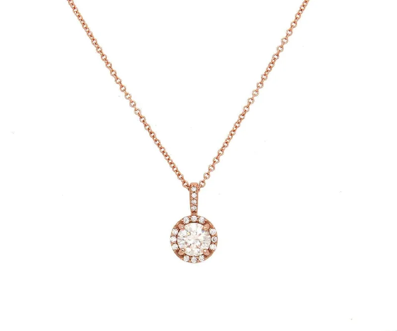 Turquoise Necklaces -0.65 CTW Round Diamond Halo Pendant Necklace In 14K