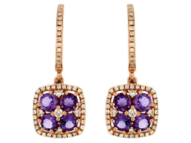 Bridesmaid Earrings-14k Rose Gold Amethyst and Diamond Halo Earrings pc6803a