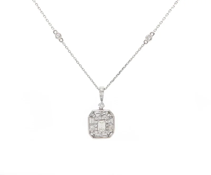 Pet Name Necklaces -New 1.11ctw Mixed Diamond Pendant Necklace in 14K