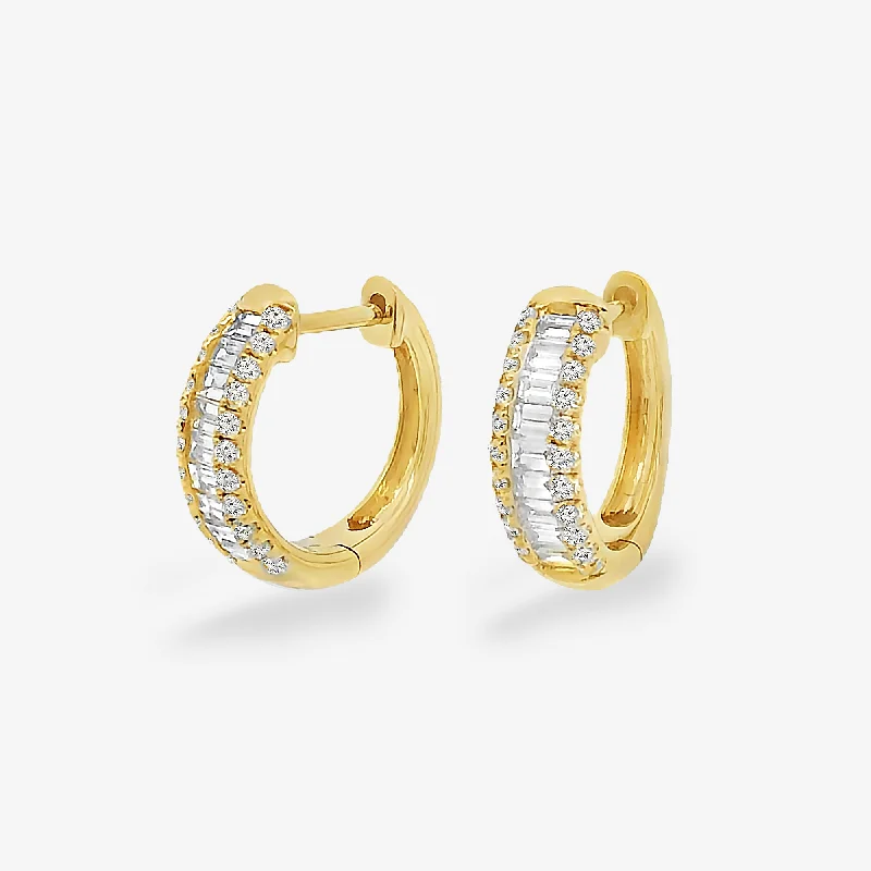 Clear Crystal Earrings-0.70CT Baguette & Round Diamond Huggie Earrings