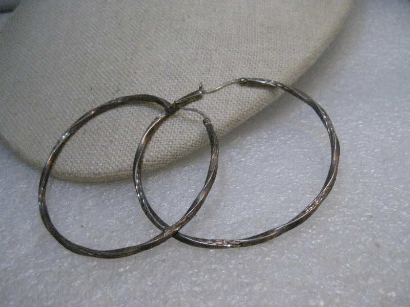 Handmade Earrings For Brides-Vintage Sterling Twisted Hoop Earrings, Pierced, 2-1/8", 4.71 gr., 2mm