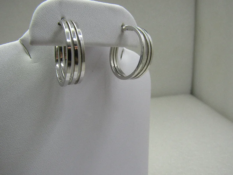 Simple Earrings For Wedding-14kt Triple Hoop Earrings, Pierced, White Gold, 1"