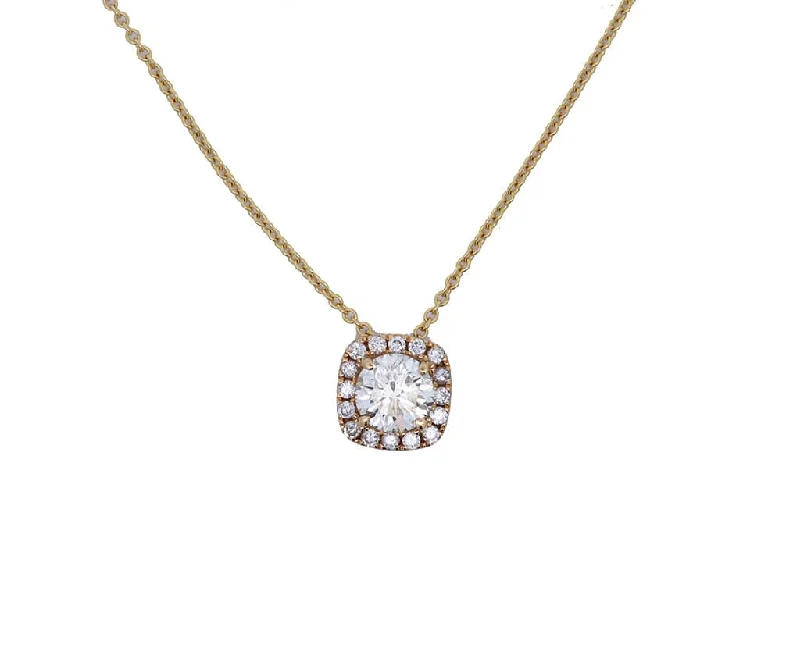 Fashionable Necklaces -1.33ctw Round Diamond Cushion Frame Pendant Necklace in 18K