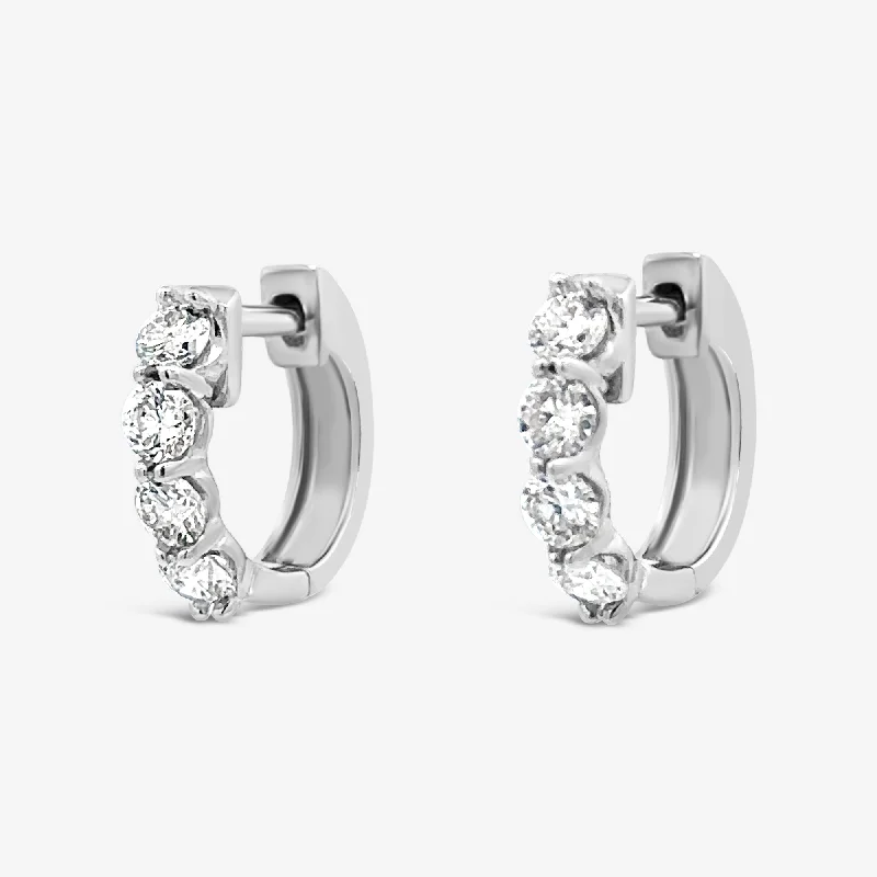 Silver Dangle Earrings-Prong Set 0.70CT Huggie Earrings