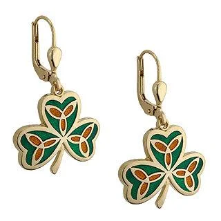 Modern Dangle Earrings-Gold Plated Shamrock Earrings