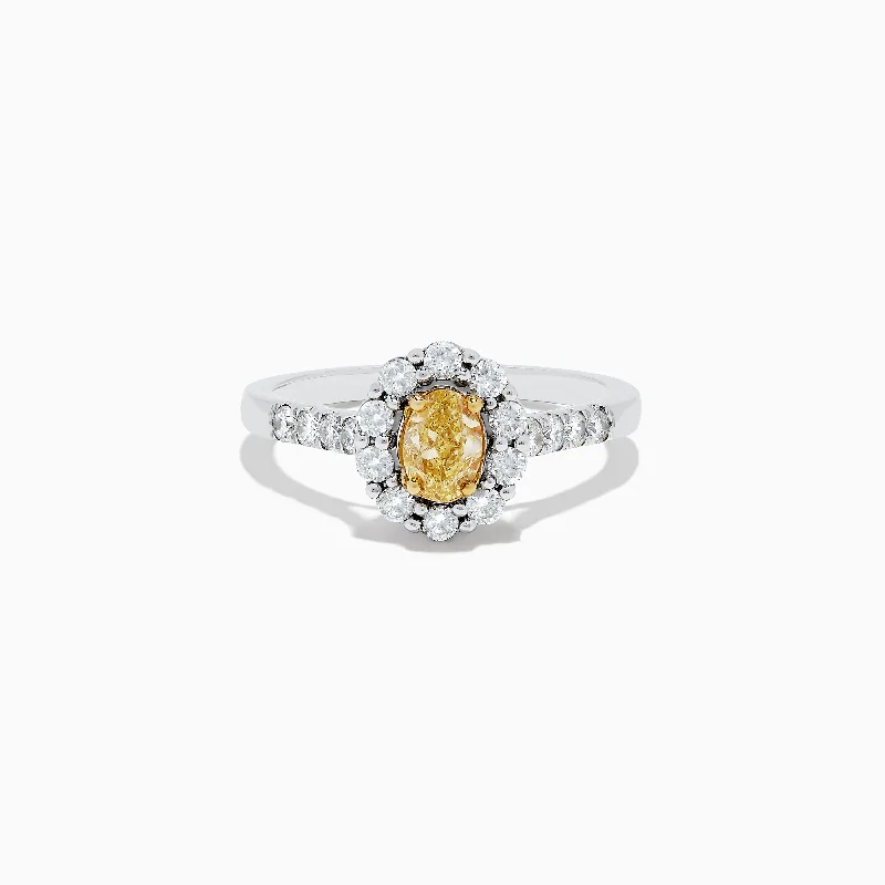 Cocktail rings-14K White Gold White and Fancy Yellow Diamond Ring, 1.10 TCW