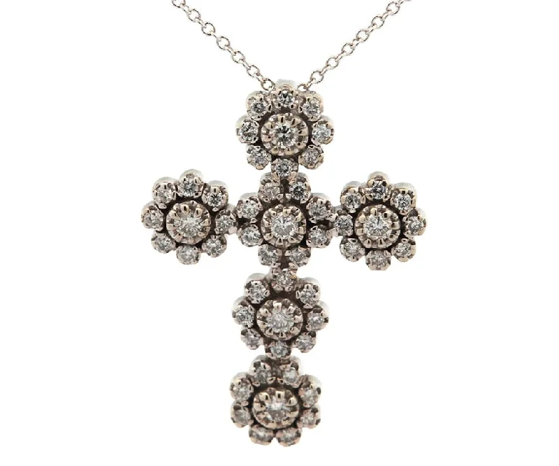 Anniversary Necklaces -0.70ctw Diamond Cluster Frame Cross Pendant Necklace in 14K