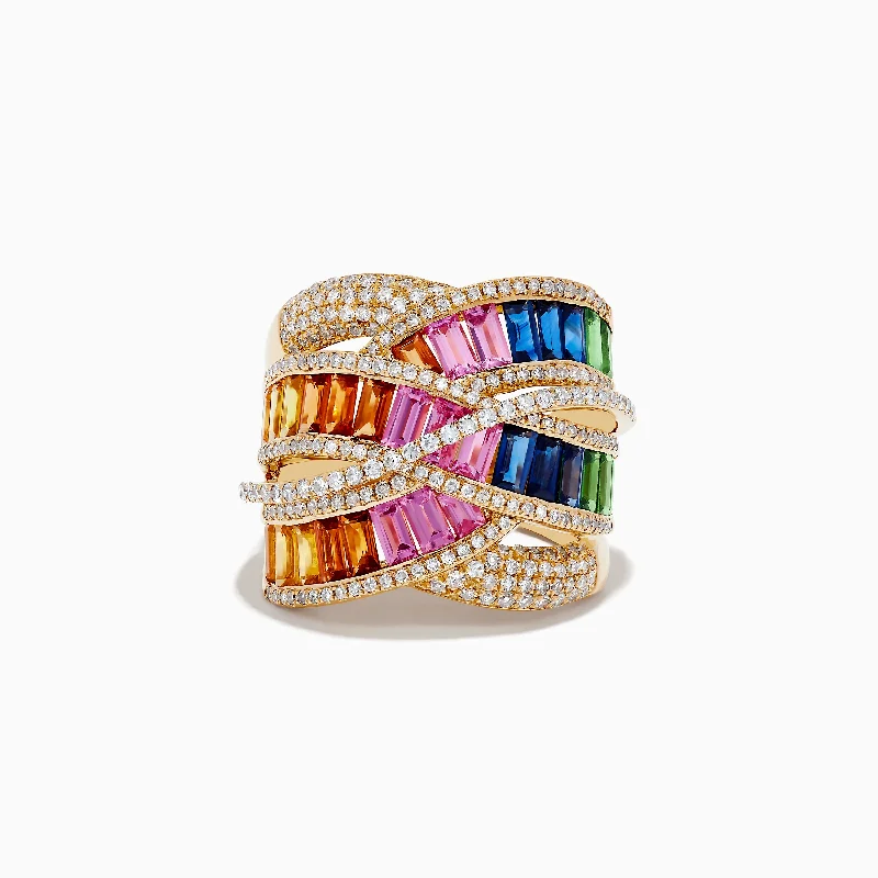 Custom engagement rings for women-Watercolors 14K Gold Multi Sapphire & Diamond Crossover Ring