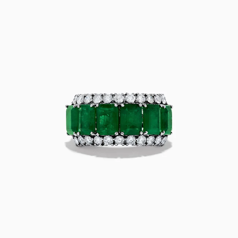 Statement rings-Brasilica 14K White Gold Emerald and Diamond Ring