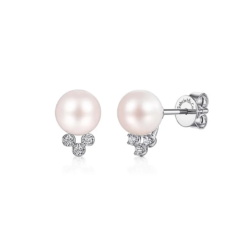 Gold Earrings Set-Gabriel & Co. 14k White Gold Pearl Post Earrings With Diamond Accents