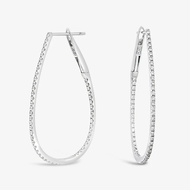 Minimal Earrings-1.5" Elongated Oval 0.65CT Hoop Earrings